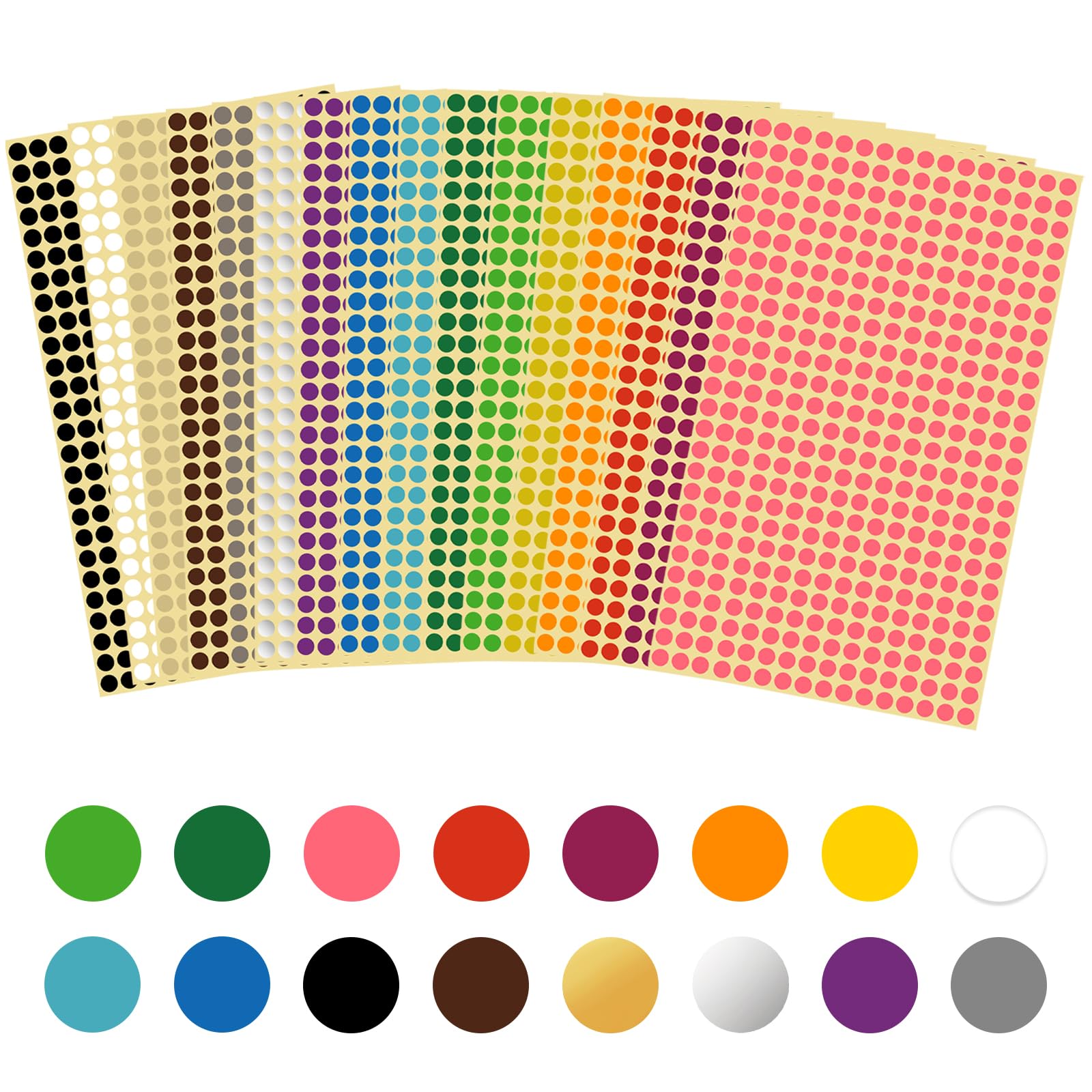 12992 Pcs 6mm Coloured Dot Stickers, 32 Sheets Sticky Dots Round Self Adhesive Labels, 16 Colors Circle Stickers for School, Office, Crafts, DIY, Planning, Events, Activities