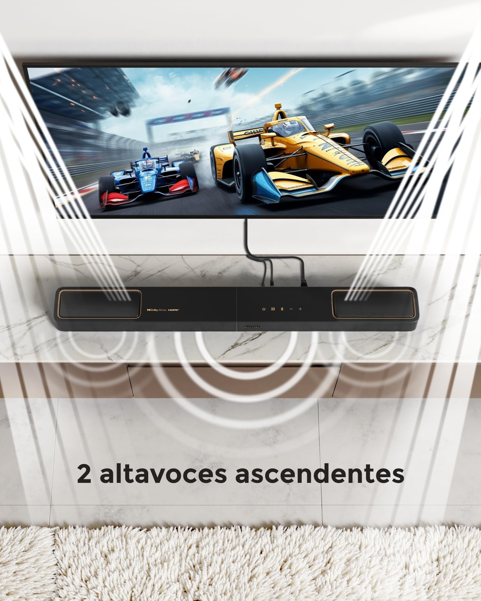 ULTIMEA 5.1.2ch Barra de Sonido con Dolby Atmos, Altavoces Superiores Up-Firing, Subwoofer Inalámbrico y 2 Traseros, 460W, HDMI eARC, BT 5.4, Sistema de Cine en Casa Skywave F40 Boom