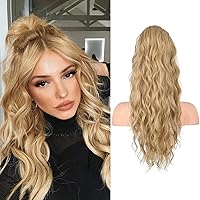Vista 28 de FLUFYMOOZ Extensión de cola de caballo, 22 pulgadas, extensiones de cabello sintético ondulado largo y rizado para mujer