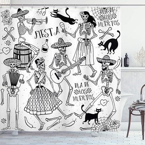Miniatura 24 de Ambesonne Cortina de ducha de terror, salpicaduras de sangre, estilo grunge, estampado temático de terror zombi aterrador, juego de decoración de