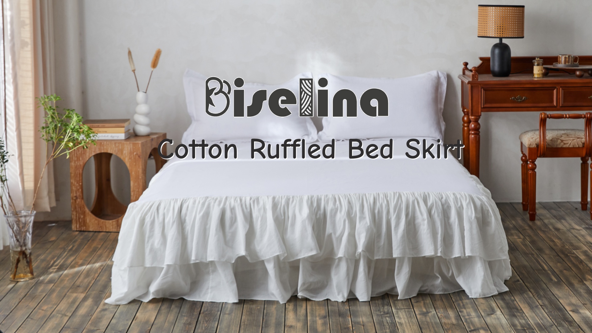 Amazon.com: BISELINA White Ruffled Bed Skirt 18-Inch Tailored Drop