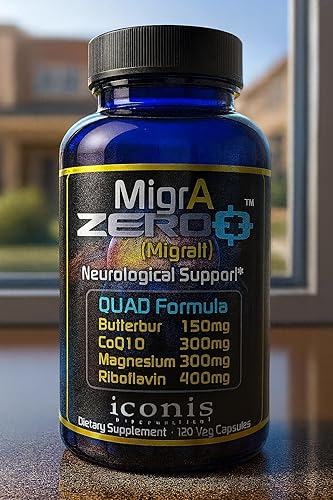 Miniatura 8 de Alivio de la migraña, fórmula cuádruple con mantequilla sin PA (150 mg), CoQ10 (300 mg), glicinato de magnesio (300 mg), riboflavina de alta dosis