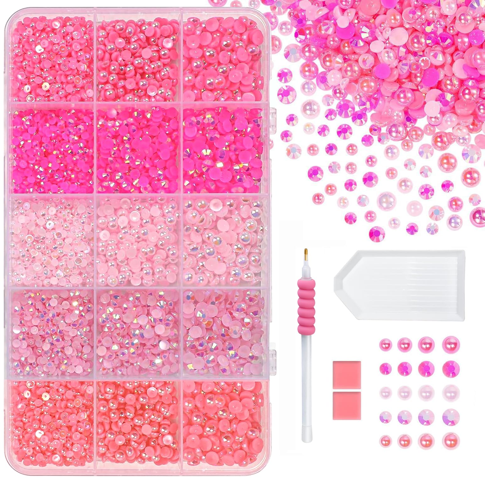 Photo 1 of 12,000pcs Ombre Pink Rhinestones & Pearls Set, 3-5mm
