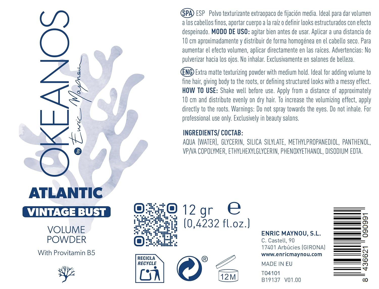 OKEANOS Atlantic Volume Powder Vintage Bust, Extra-Matte Texturizing, Medium Hold, 12gr