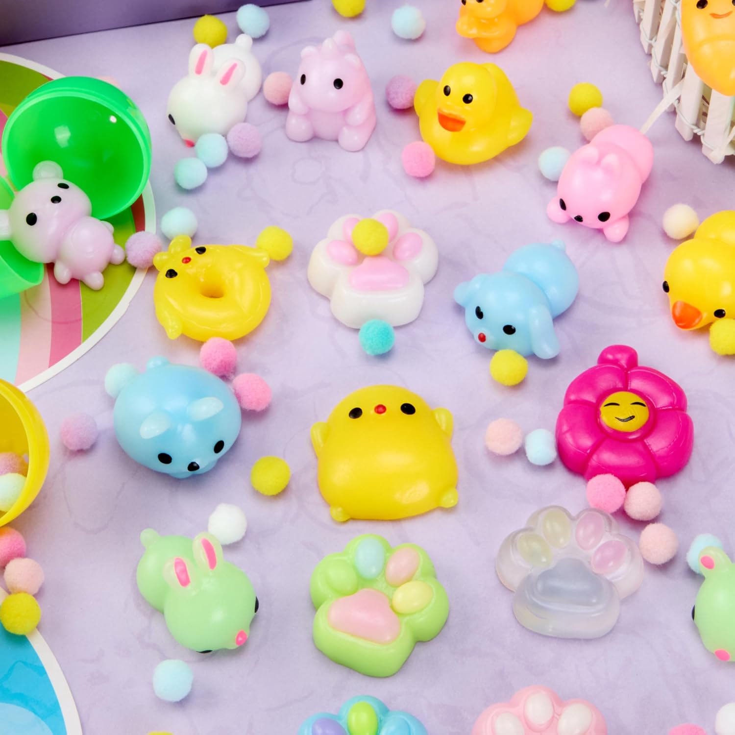 JOYIN 24 Pcs Easter Eggs Prefilled with Squishy Toys, Cute Mochi Toy Fillers for Easter Egg Hunt, Basket Stuffers, Stress Release, Classroom Prize Supplies, Party Favors, Filling Treats Gifts