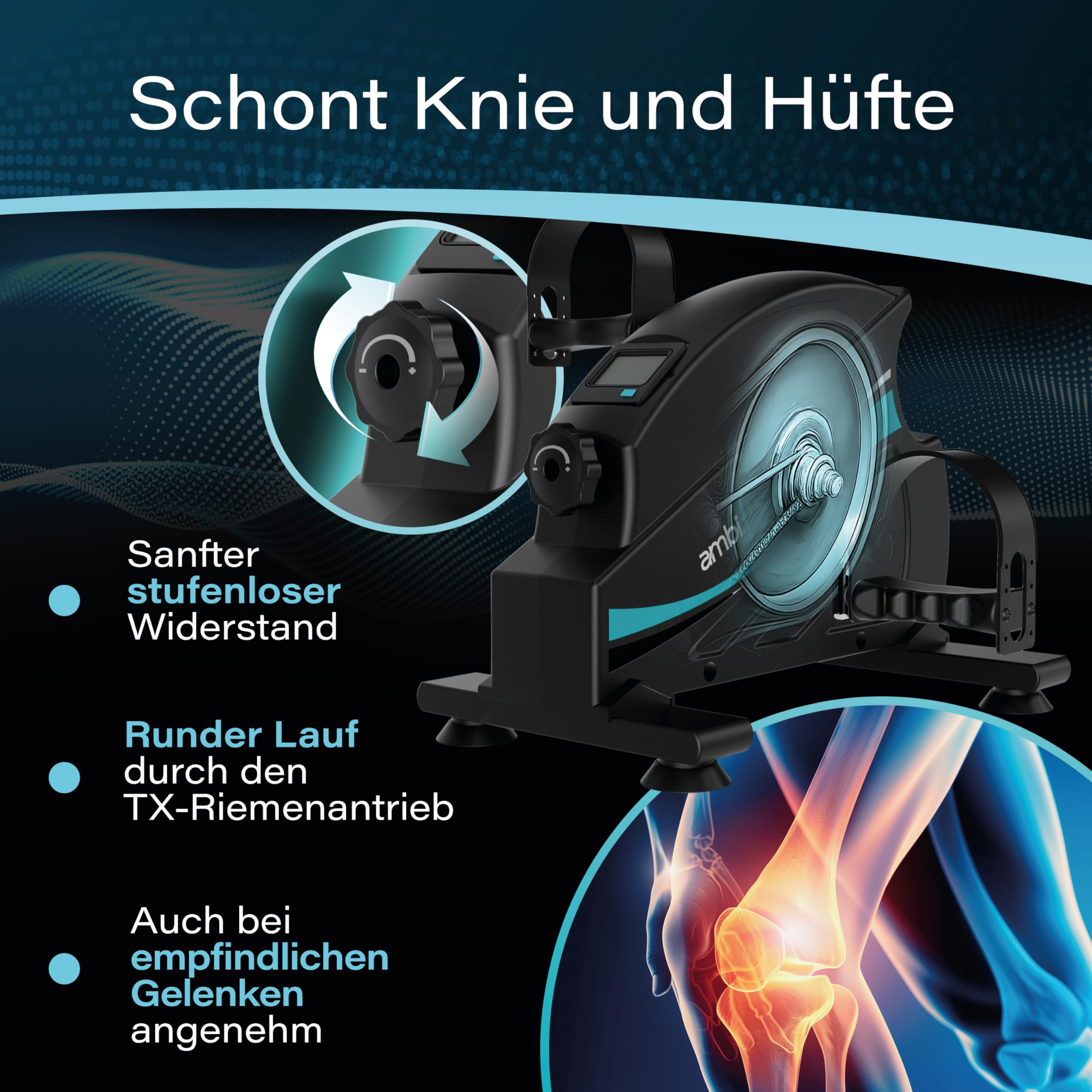 AMBIFIT Mini Heimtrainer Pedaltrainer Set leise stufenlos einstellbar Beintrainer Armtrainer mit Trainingsmonitor Ergometer Fitnessgerät