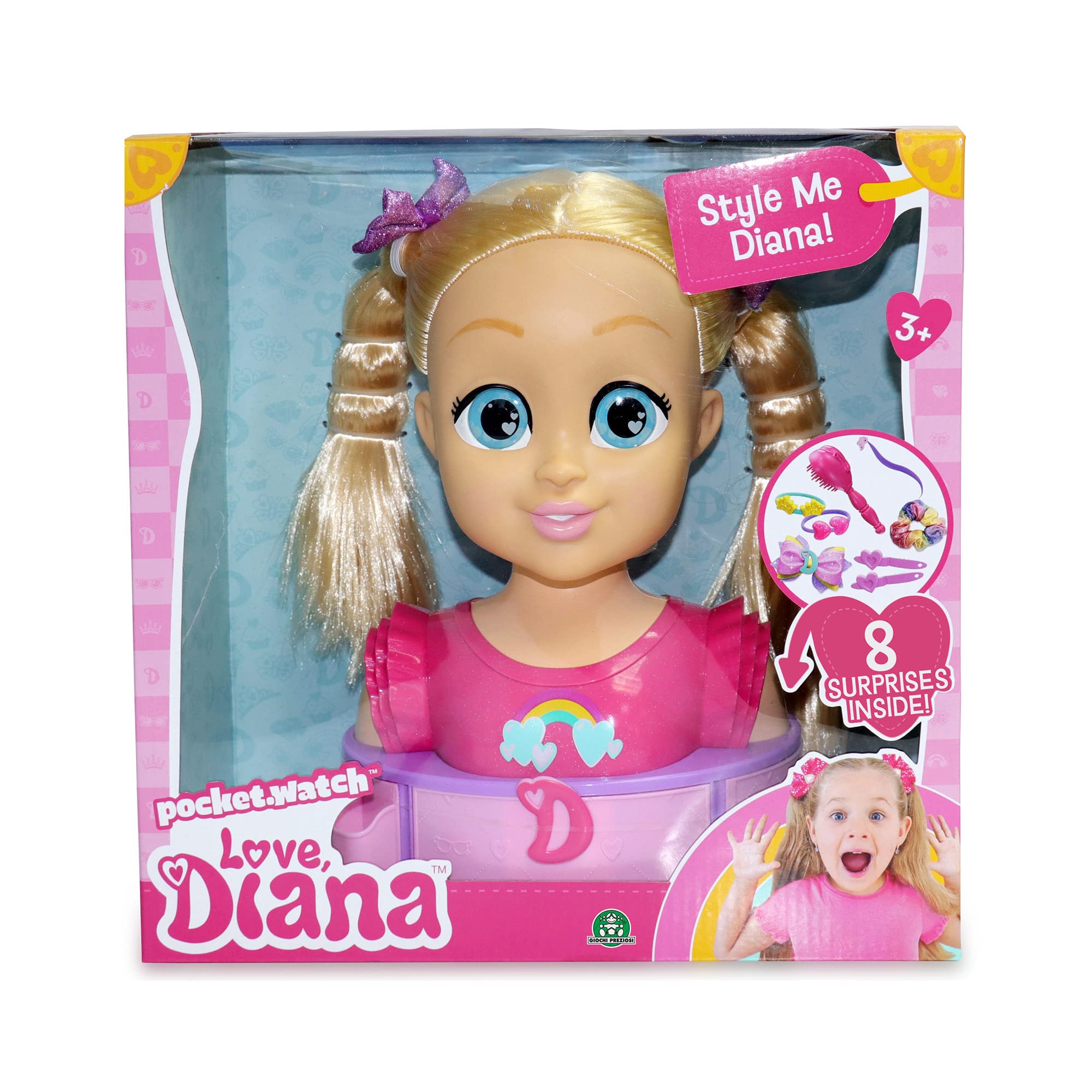Love Diana - Styling Head, Bambola per Creare Acconciature, con Accessori per Diana e la bambina e Infinite Possibilità di Gioco, dai 3 Anni in Su, Giochi Preziosi, LVE09000