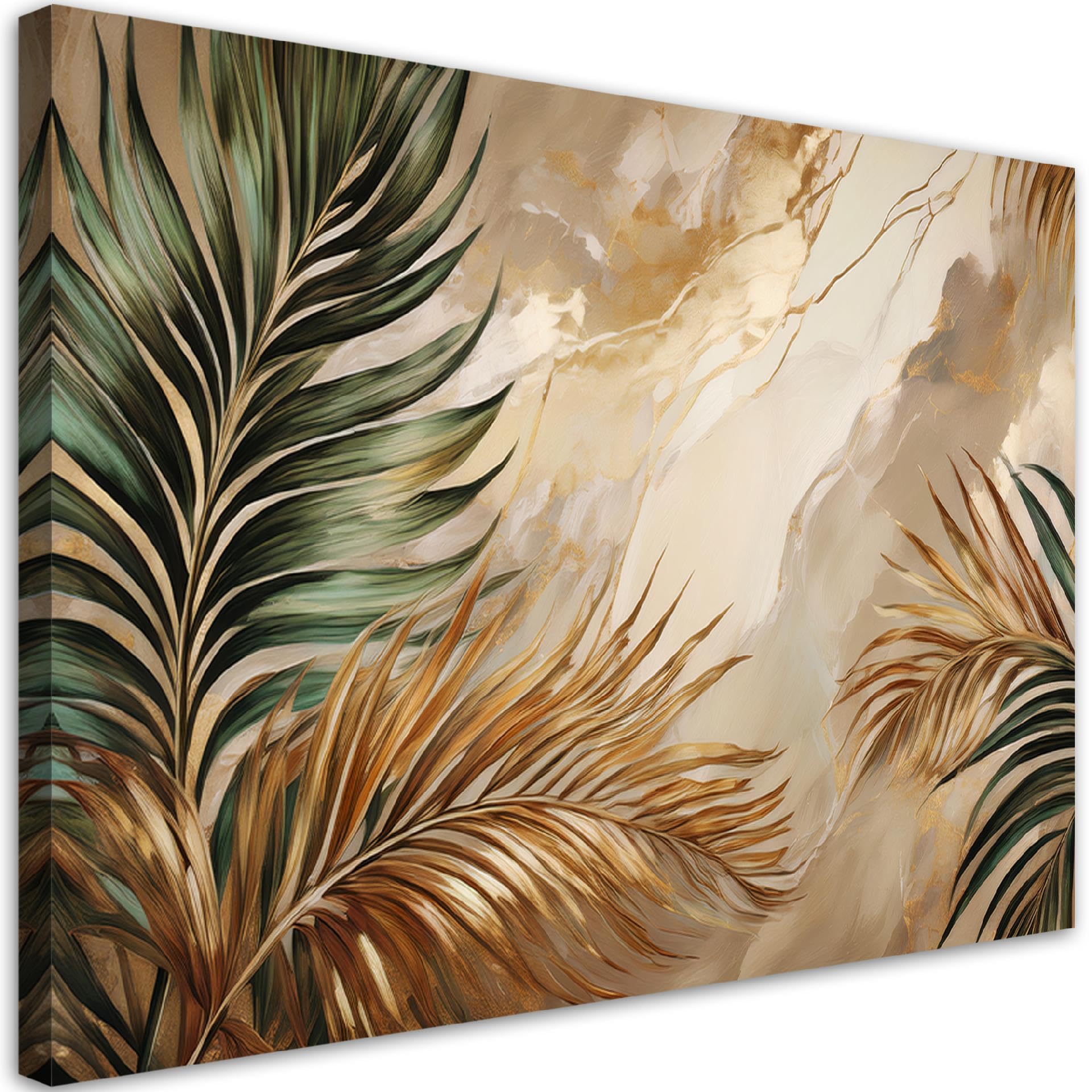 Tableau Boho Plante Feuilles sur Marbre Lumineux 90x60 Feeby - 7