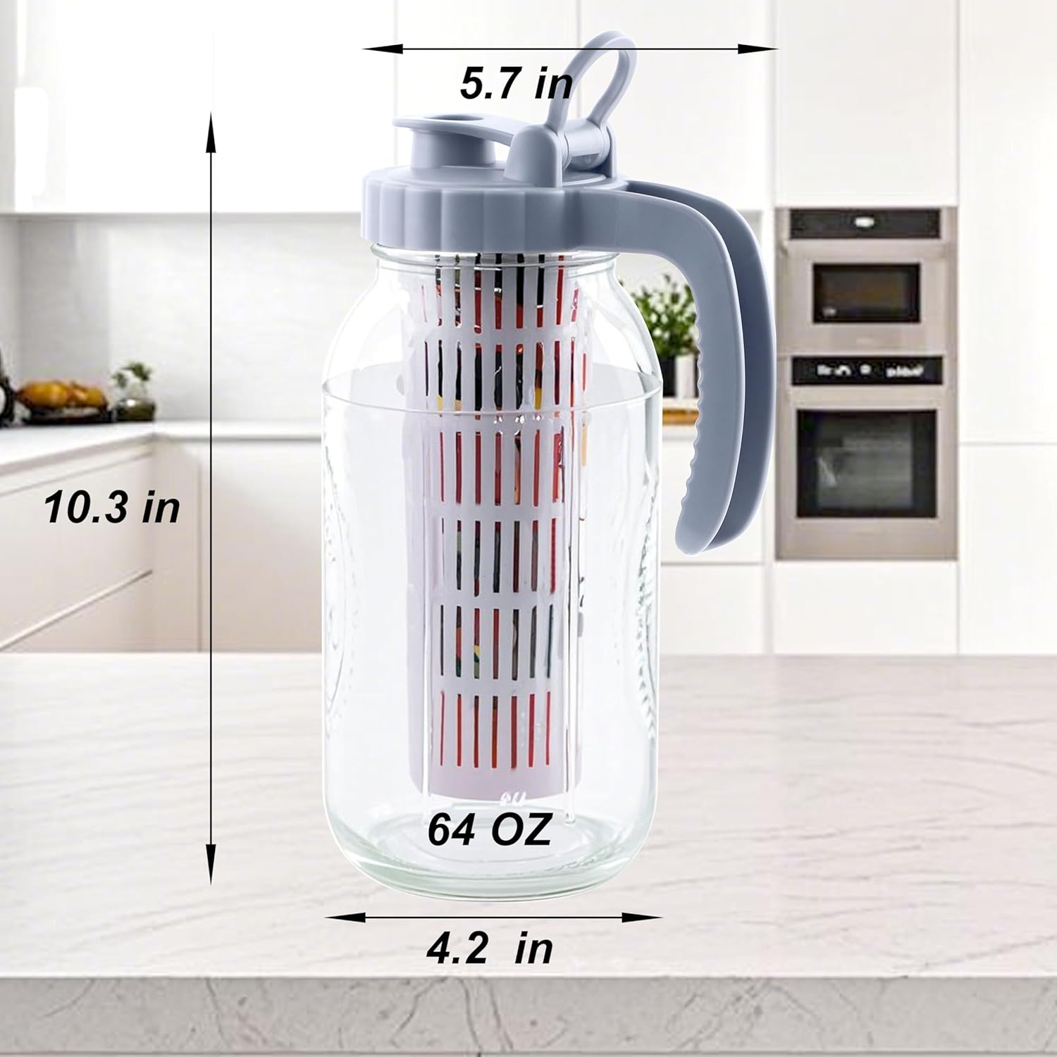 Mason Jar Pitcher With Fruit Infuser 2 Quart Water Pitcher With Pour Spout Lid 2 Pack Half gallon Wide Mouth Glass Carafe For Milk, Fruit Infused Water, Iced Tea, Lemonade, Cocktail, Cold Brew Coffee - Image 6