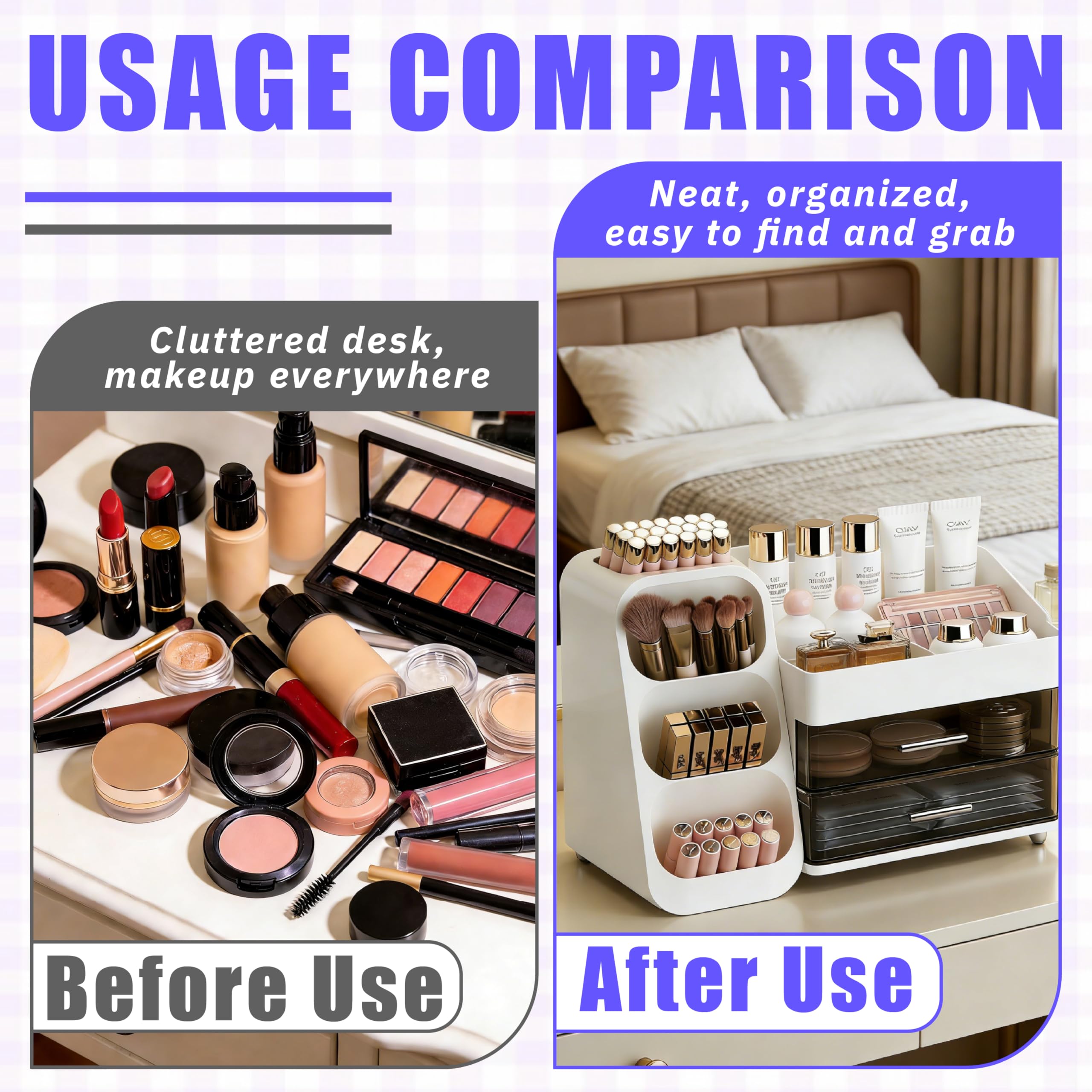 Großer Makeup Kosmetik Organizer mit Schubladen – 3-in-1 Aufbewahrungsbox für Pinsel & Kosmetik, stylischer weißer Aufbewahrungskasten für Ordnung und Stauraum auf dem Schminktisch