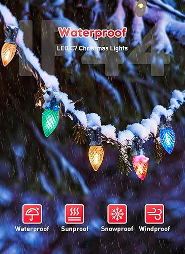 Miniatura 4 de Luces LED de Navidad multicolor C7 para exteriores, 100 pies de luces coloridas de Navidad con 100 + 4 bombillas de plástico, luces tradicionales
