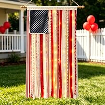 4 x 2.3 Ft Lighted Rag American Flag Banner, 250th Anniversary Flag 4th of July Decorations, Memorial Day Decor Independence Day Party Farmhouse Home Decor Style2