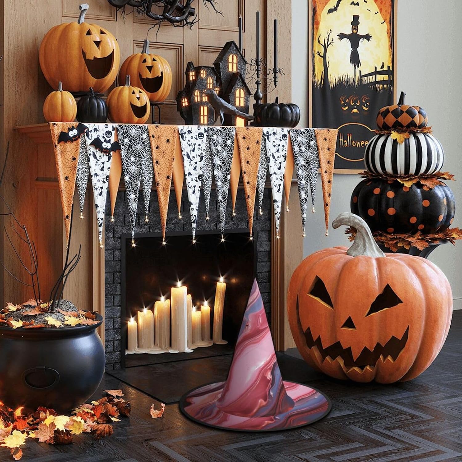 Witch Hats Halloween Cone Wizard Hat Abstract marble Witch Hats Halloween Hat Costume Cosplay