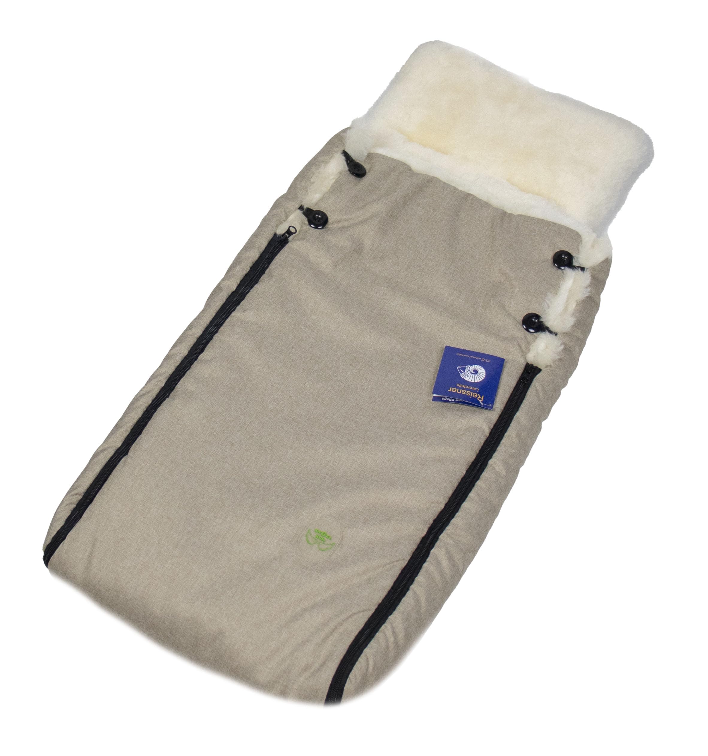 Reissner Lammfelle | BB-FUSA3-BEI | echtes Merino Lammfell | Baby Fußsack KESSY | mit Reißverschluss | für Kinderwagen Buggy & Stroller | oyster