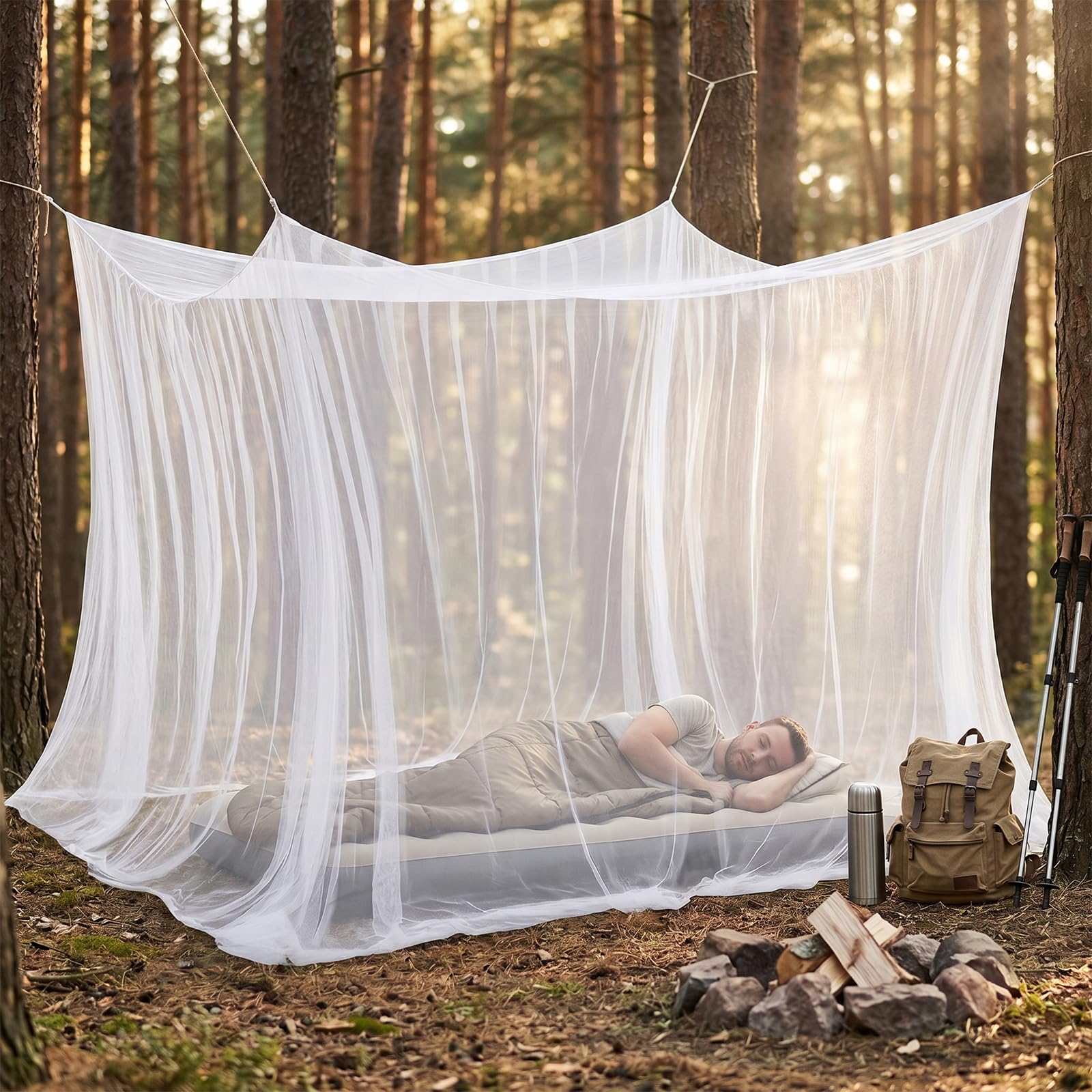 Mosquitera de 300 x 300 x 250 cm, protección contra insectos para exteriores, para cenador, jardín, terraza, cama de camping, malla fina de 220 cm, con 1 puerta, mosquitera para exteriores, viajes