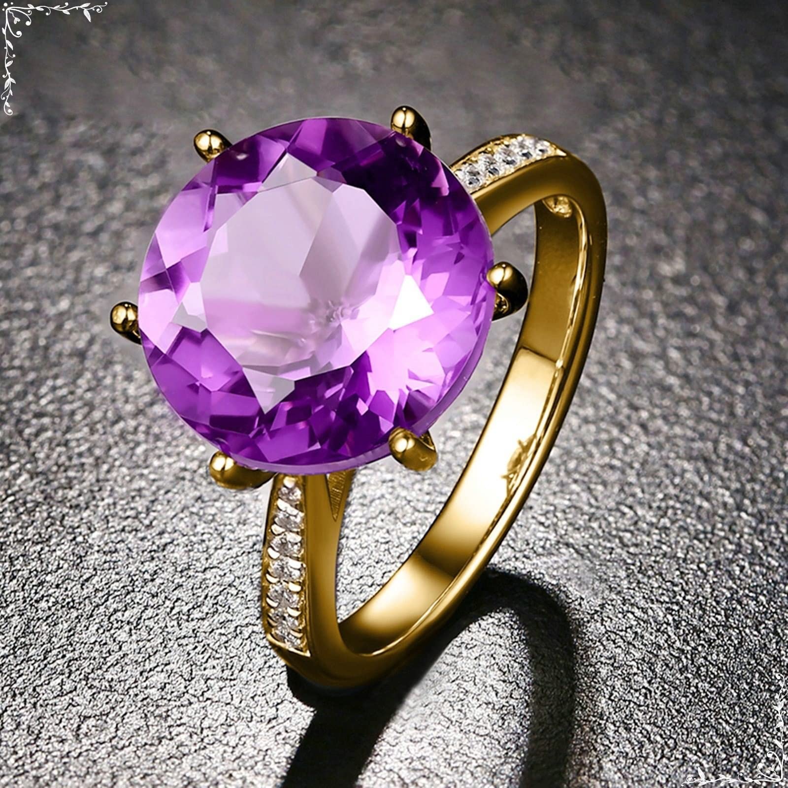 Oro Amarillo 750 Anillos de Boda, 6.24/4.1 Quilates Amatista Anillo de Mujer Oro, Brillante Redondo Anillos de Compromiso para la Hija Talla 6,75-25