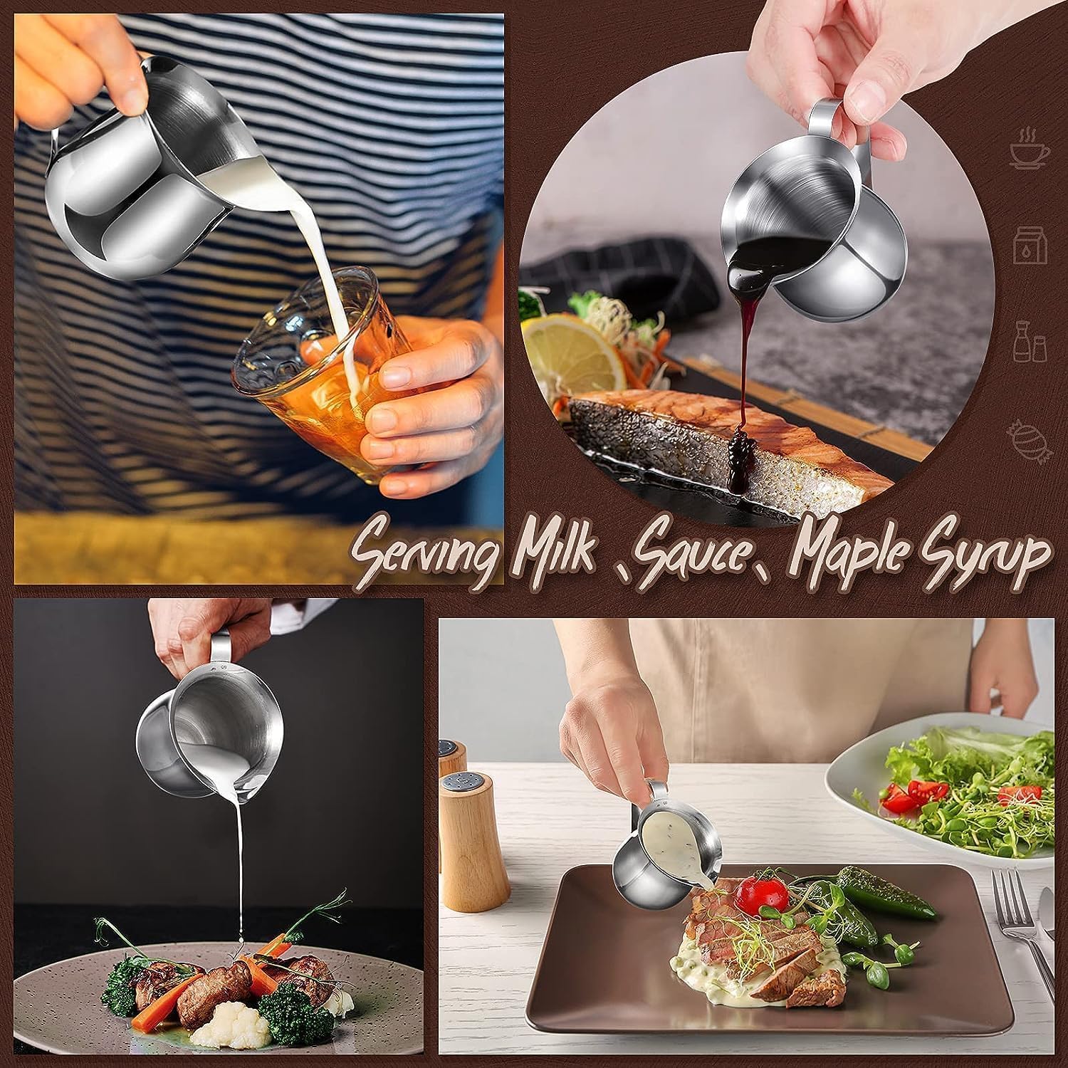 Luminel - Juego de 36 cremas de café de acero inoxidable, jarra de espresso de 3 onzas, jarra de crema de metal, taza de crema, jarra pequeña para verter crema, dispensador de leche de restaurante,