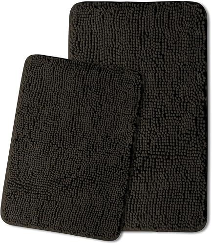 Miniatura 188 de Yeaban Alfombras de baño gris oscuro – Gruesas alfombras de baño de chenilla | Alfombras de baño absorbentes y lavables antideslizantes, alfombras