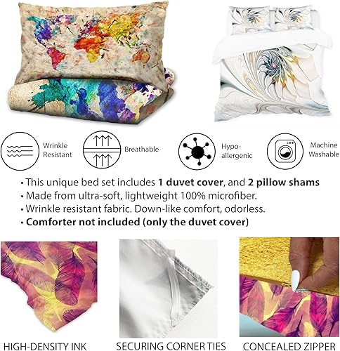 Miniatura 5 de DesignQ Juego de funda de edredón moderna con patrón botánico retro I de mediados de siglo, juego de funda de edredón rosa King, 0 juego de ropa de
