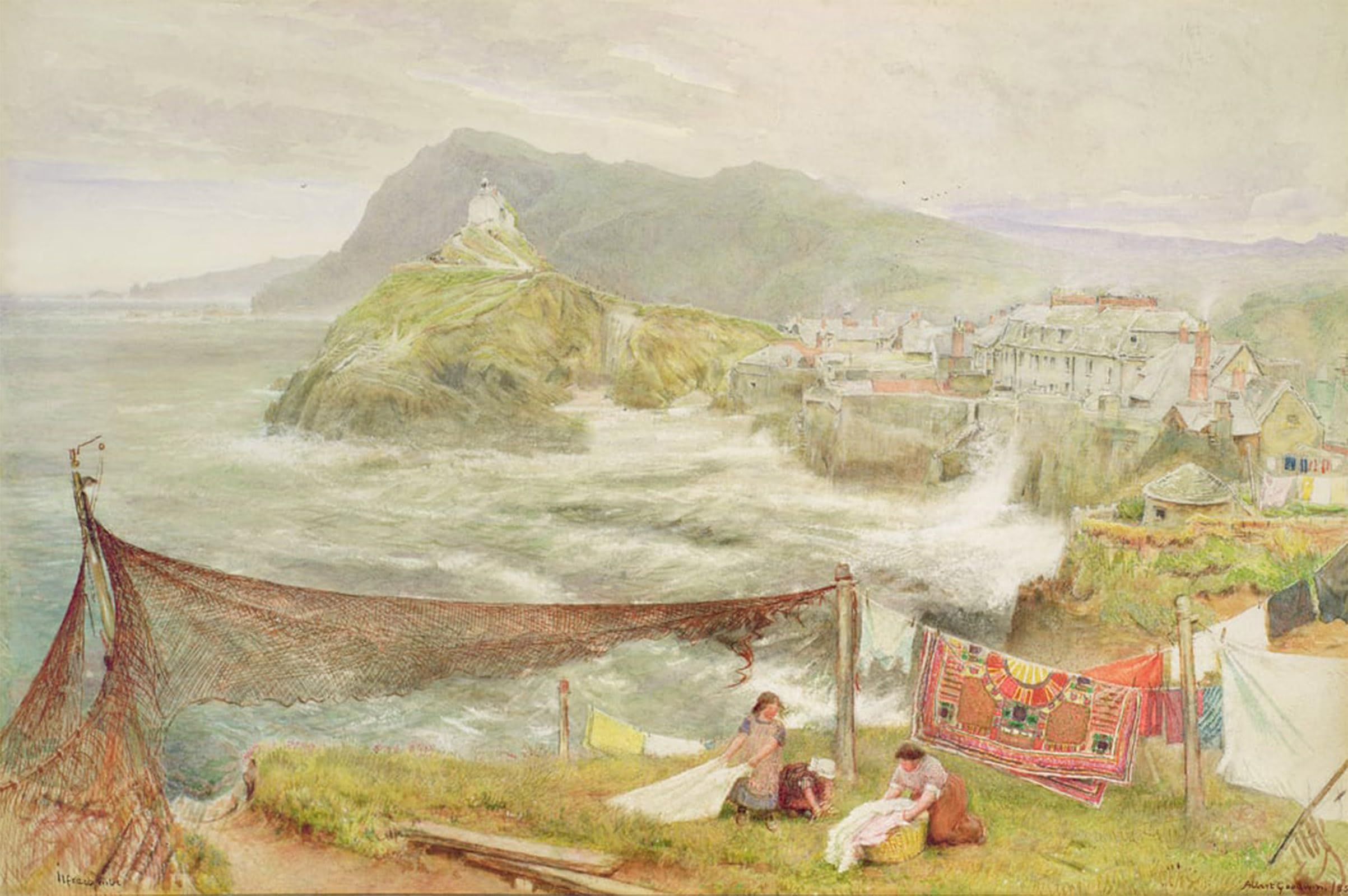 SERENDIPITP Abstract Painting Mural Print Picture Wall Decor Painting Ilfracombe Looking Towards Hillsborough by Albert Goodwin Vintage Wall Artwork for Home Decor 60x90cm