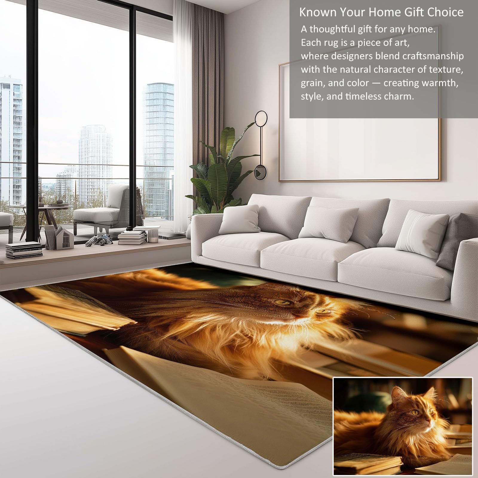 Alfombra antideslizante de madera con diseño de gato naranja de pelo largo de 140 x 200 cm, alfombra impresa con fotografía de animales, alfombra de suelo para dormitorio de niños, alfombra de suelo