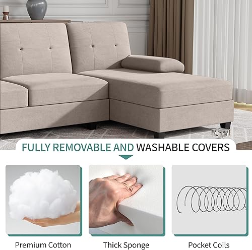 Miniatura 4 de JAMFLY Sofás seccionales para sala de estar, sofá en forma de U, juegos de muebles de sala de estar, sofá modular de 4 asientos con diván, beige