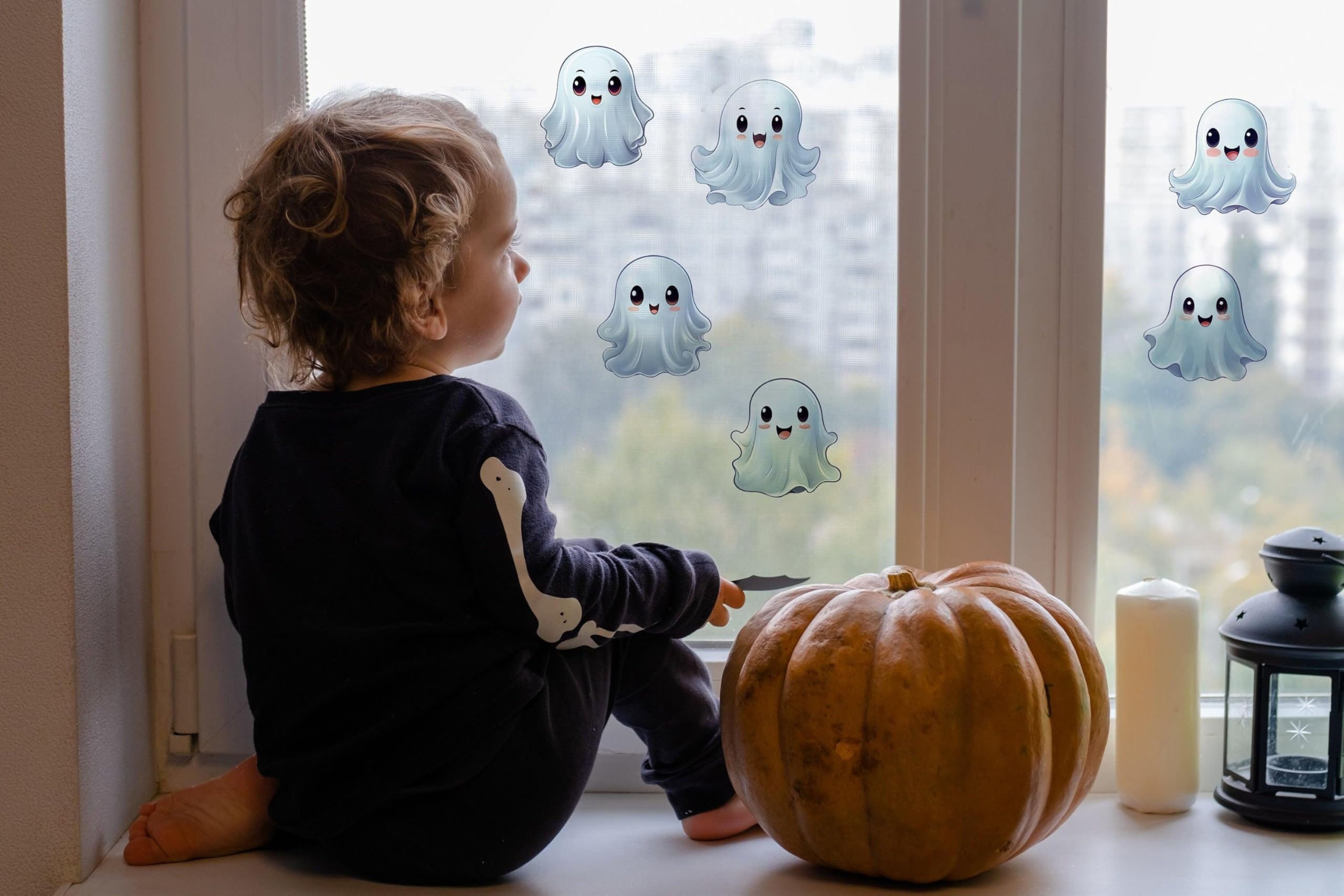 12 x zestaw naklejek na okno z matowym duchem - wytrawione Halloween urocze dekoracje kalkomanie 12