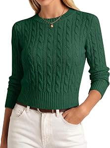 ANRABESS Womens Cable Knit Fall Lightweight Cropped Sweaters