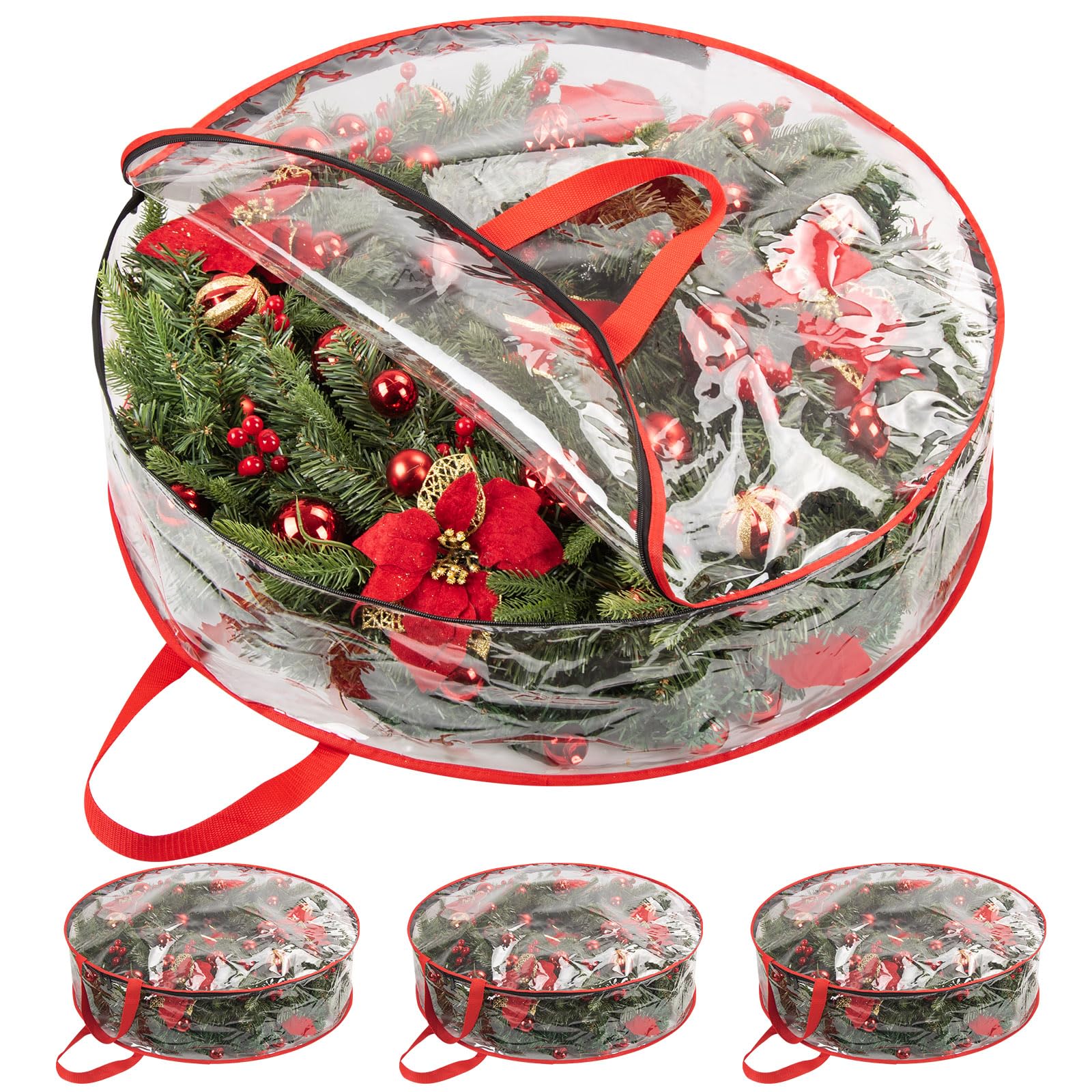 Confezione da 3 sacchetti portaoggetti per ghirlande natalizie, 76 x 20 cm, grandi, rotondi, in PVC trasparente con doppia cerniera, contenitore resistente per ghirlande, ghirlande e decorazioni