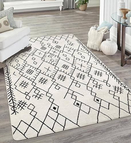 Miniatura 7 de Uphome Alfombra bohemia de 5 x 7 pies, suave, antideslizante, marroquí, grande, lavable a máquina, moderna, geométrica, plegable, para sofá, cocina,