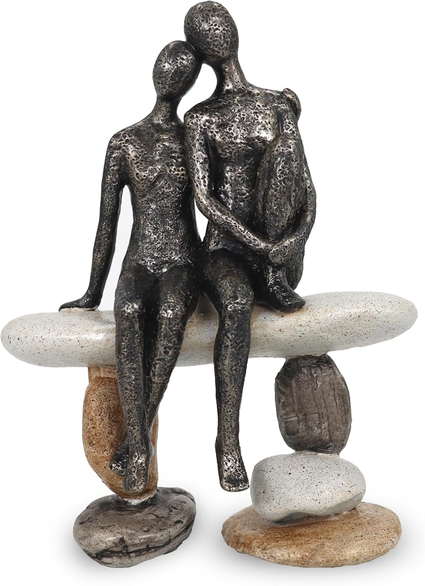 Lescafita Romantic Couple Figurines Sculpture – Abstract Couple Sculpture on Stone Bench, Modern Home Decor Statue, Unique for Couple