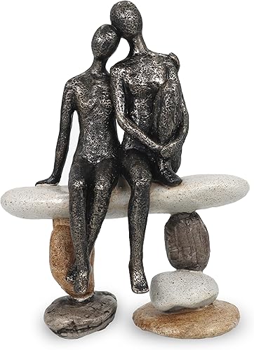Escultura romántica de pareja Escultura abstracta de pareja en banco de piedra, estatua moderna de decoración del hogar, única para pareja