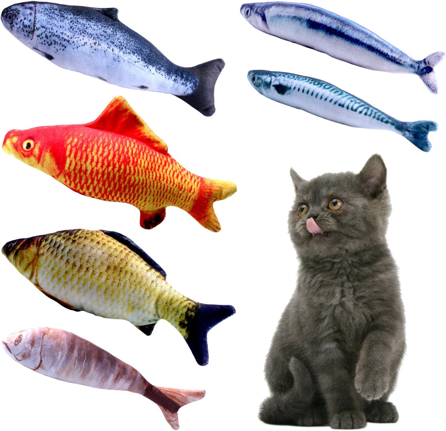Peroom 6 Piece Catnip Toys, Pet Toys for Cats, Cat Toy, Simulation Fish Plush Cat Interactive Toy Pillow Chew Bite Kick Supplies for Cat…