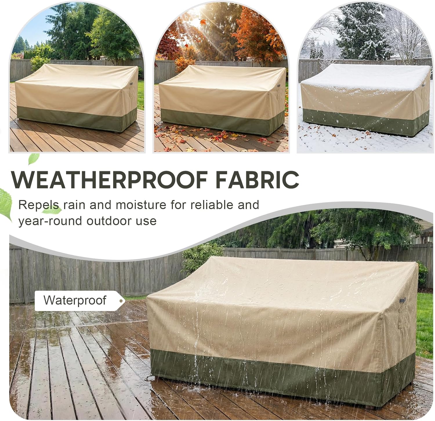 COWVIE Outdoor Sofa Cover for 3-Seater Deck Bench and Couch, 600D Waterproof Patio Loveseat Cover with Reflective Handles and Attached Storage Bag for Lawn, 88W x 40D x 40H Inches