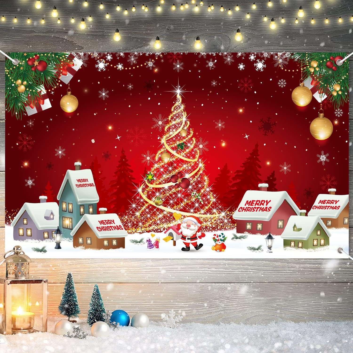 Large Christmas Backdrop Banner, Red Merry Christmas Banner Christmas
