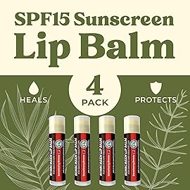 Earth\'s Daughter SPF Lip Balm 4-Pack Strawberry Flavor Stocking Stuffers - Lip Sunscreen, SPF 15, Organic Ingredients, Beeswax, Coconut Oil, Vitamin E - Hypoallergenic, Paraben Free, Gluten Free