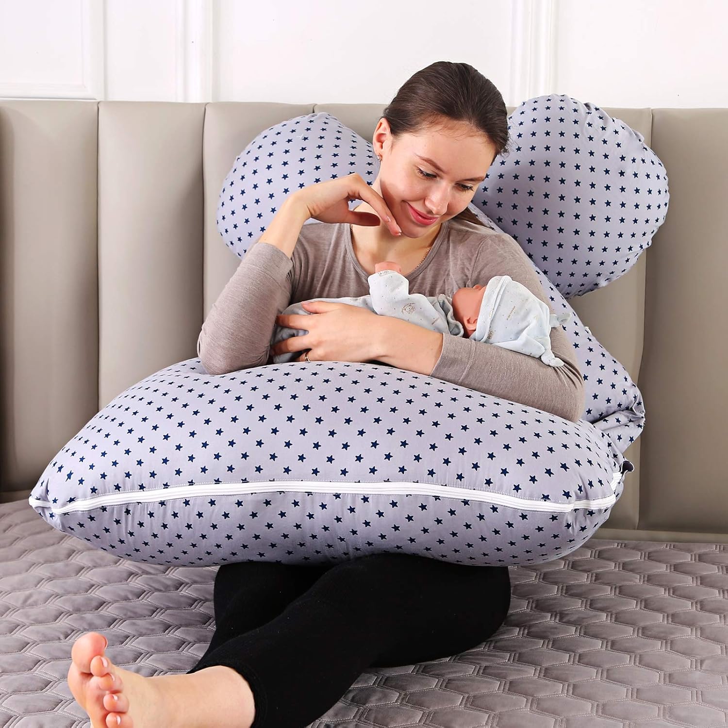IOCCIOBB Pregnancy Pillow,Full Body Maternity Pillows, J Shaped Detachable Pregnancy Pillow with 100% Cotton Velvet Cover Support for Pregnant Women 'S Back, HIPS, Legs, Belly