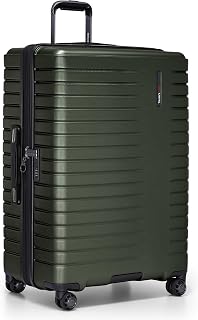 Traveler's Choice Archer Polycarbonate Hardside Spinner Luggage Set, Tie Down Straps, Green, Checked 29-Inch