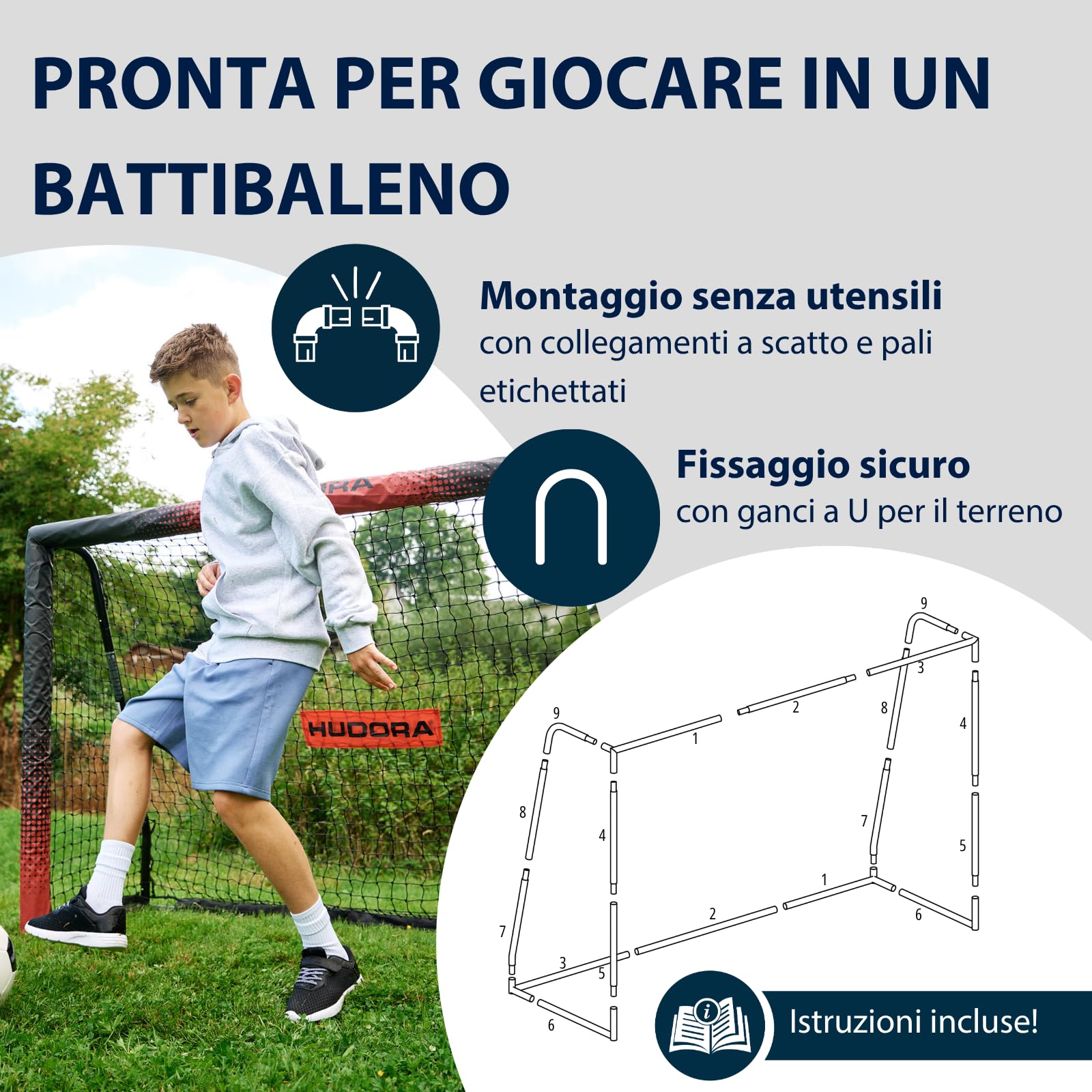 HUDORA Porta da Calcio Pro Tect Advanced – Porta da Calcio all'Aperto con Rete Resistente alle Intemperie per Bambini e Adulti