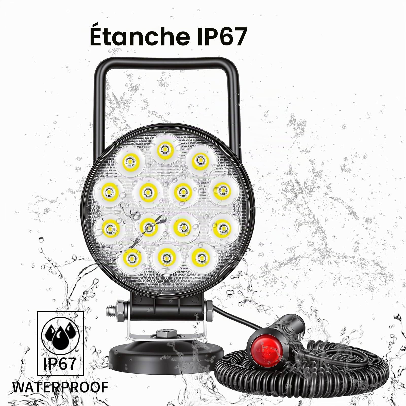 RIGIDON 1x 10 cm 4 pouces 42W rond lampe de travail portable allume-cigare