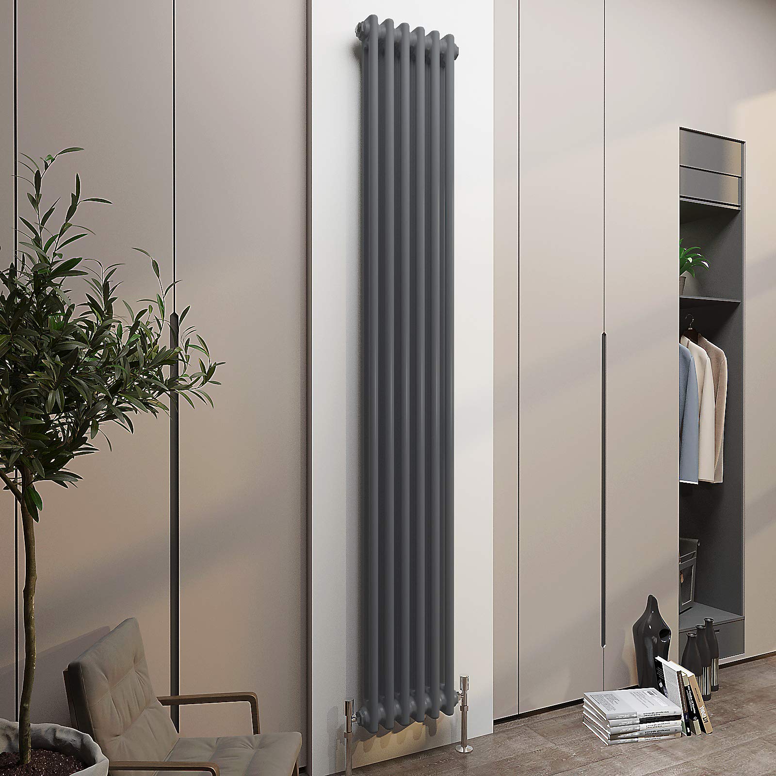 Acezanble∣2 Column Radiator, Vertical 1800mm Anthracite Tall Traditional Cast Iron Style Radiators Windows Hallyway — image 1