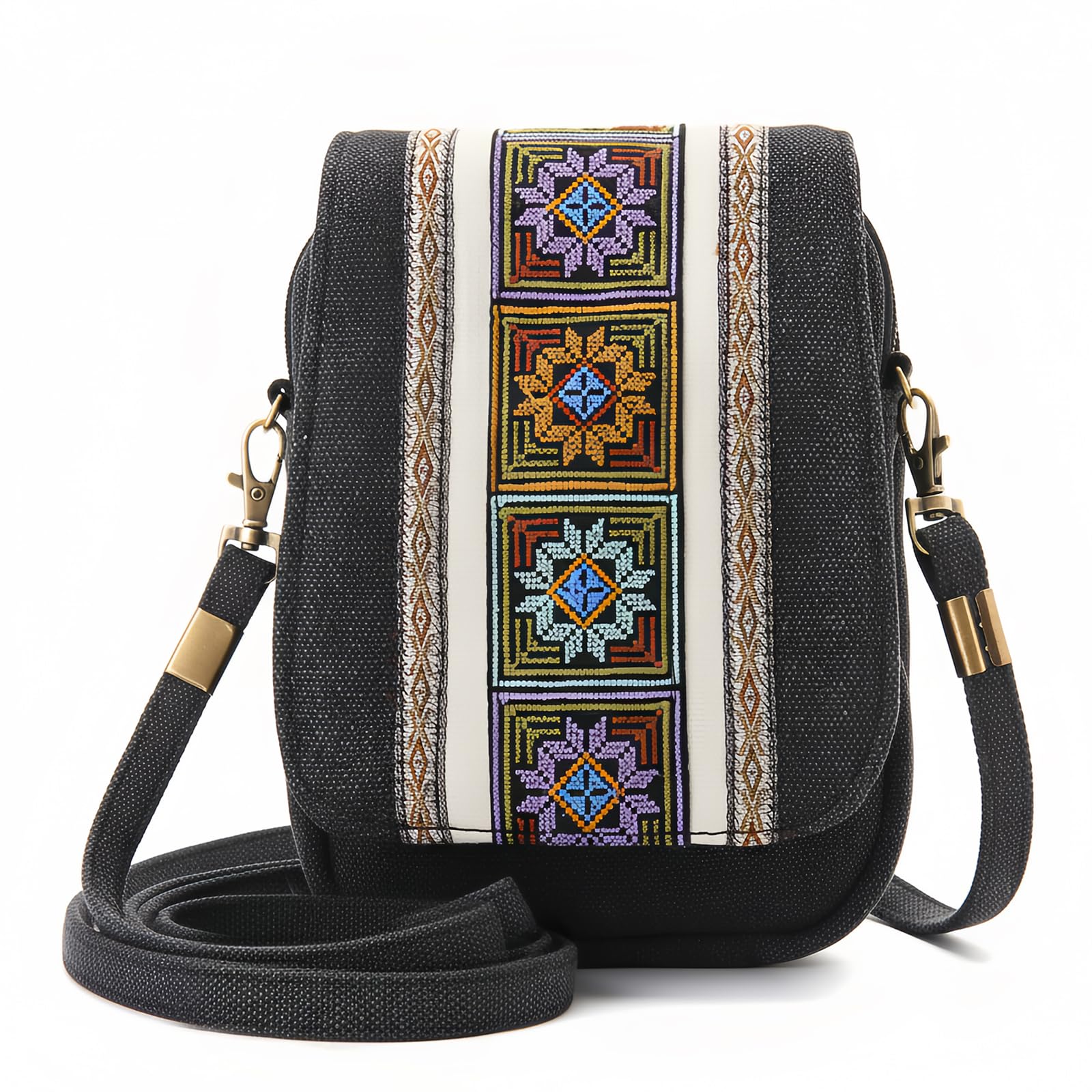 Goodhan Embroidery Canvas Crossbody Bag Cell phone Pouch Coin Purse for Women