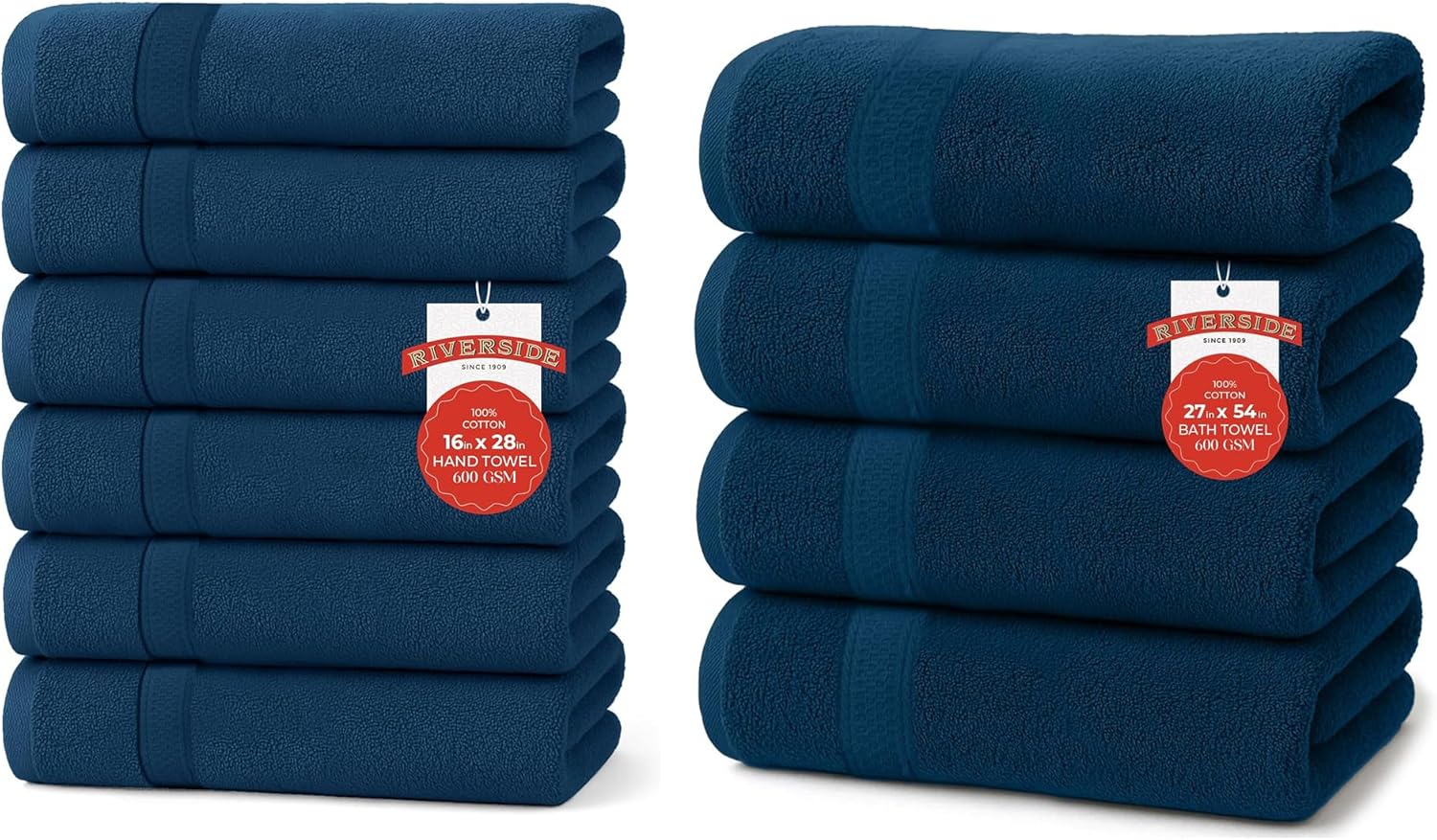 RIVERSIDE 100% Ring Spun Cotton Bath Towels Set of 4 (27x54) & Hand Towels Set of 6 (16x28) – Luxury 600 GSM, Soft, Quick Dry & Highly Absorbent Towels for Bathroom, Gym, Spa & Hotel