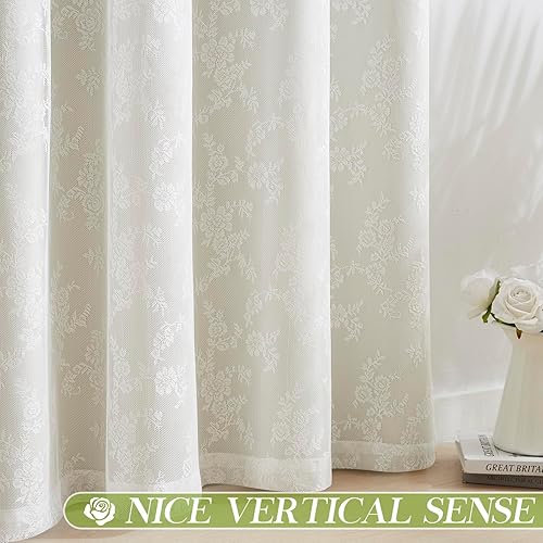 Miniatura 5 de Cortinas beige para sala de estar, 95 pulgadas de largo, doble capa, opacas y de encaje transparente con ojales, eficiencia energética, juego de 4