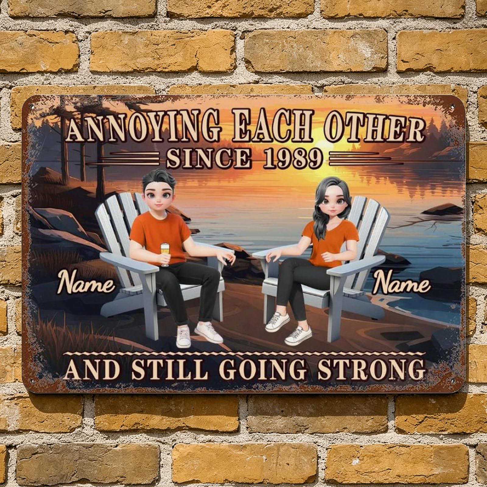 Personalized Annoying Each Other Since And Still Going Strong Couple Metal Sign Plaque Wall Art, Custom Name Old Couple Anniversary Metal Sign Home Decor Gifts For Him Her Wife Husband (style 10)