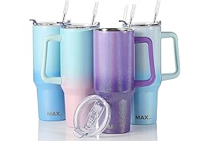 MaxBase Purple Drink Tumbler with Handle and Reusable Stainless Steel Lid