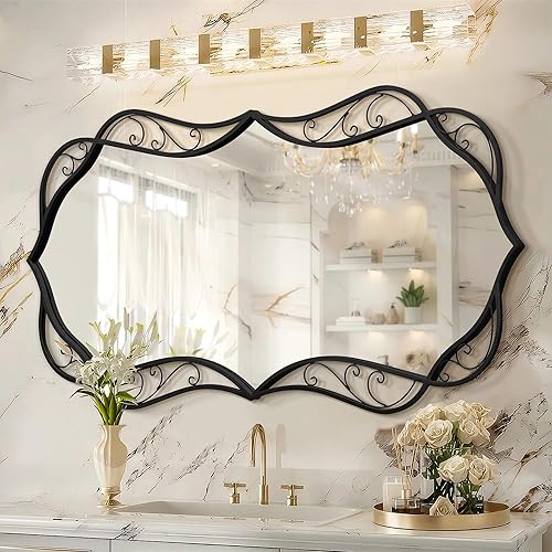 Miniatura 12 de Besdomus Espejo de pared dorado para baño: espejo grande antiguo de 24 x 48 pulgadas para pared, colgante vertical u horizontal, decoración del Oro