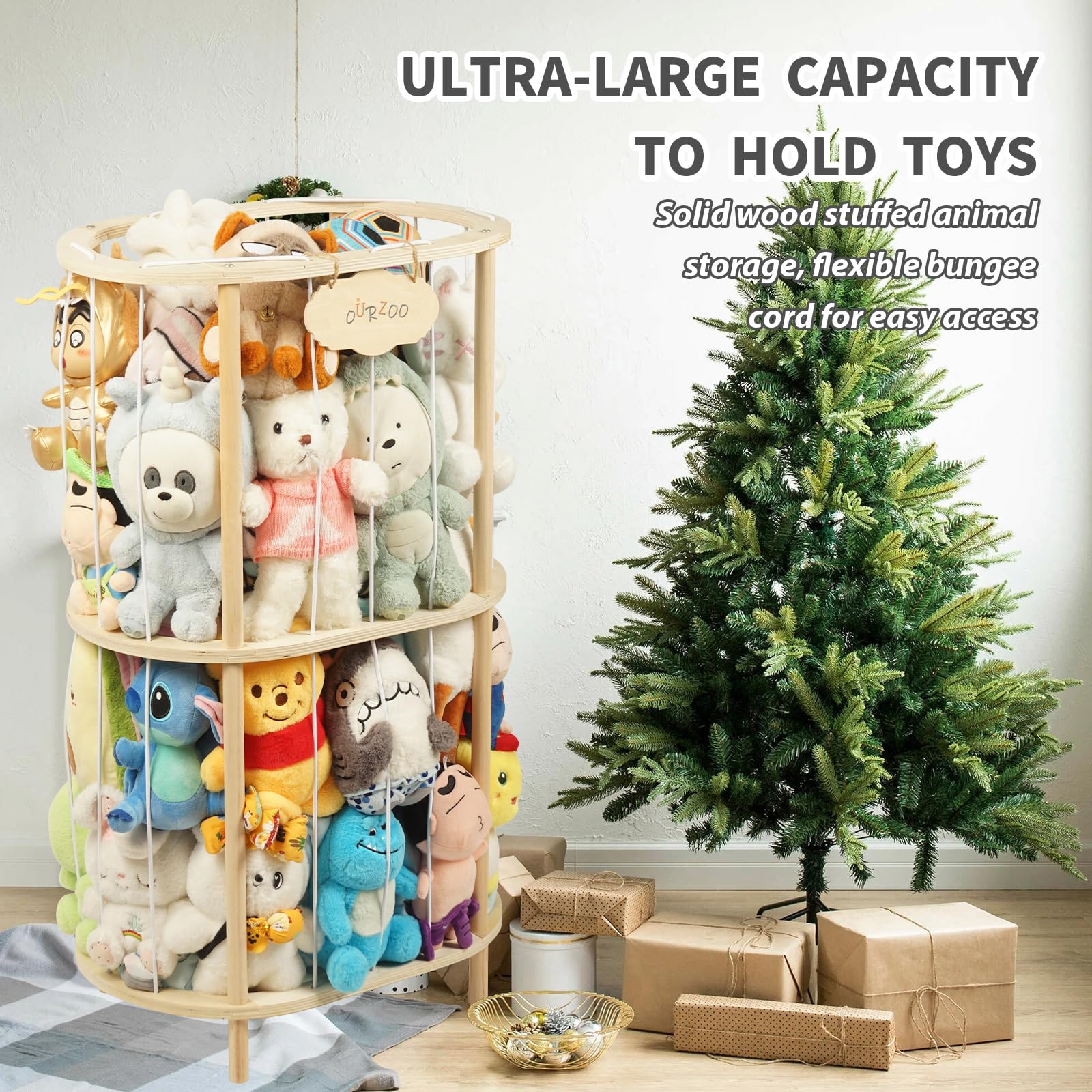 Viyuse Extra Large Wooden Stuffed Animal Holder Zoo Storage Soft Toy Organizer Nursery Zoo Cage Plush Stuffed Toy Cage Kids Playroom Bedroom Decor Display Corner Ellipsoid
