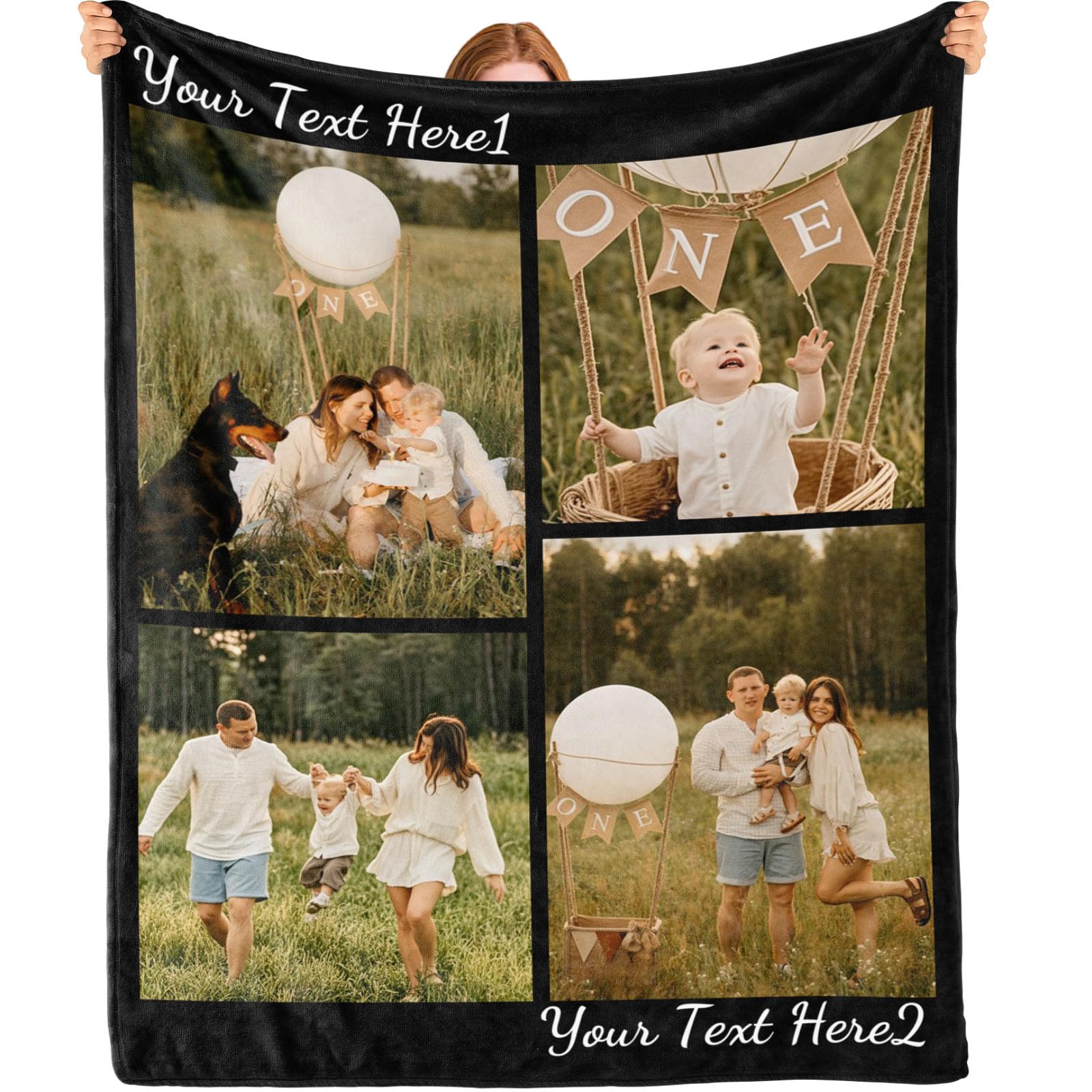 Bemaystar Personalised Blanket with Photos for Women & Men for Her Him, Custom Blankets, Anniversary Birthday Gifts for Mum Dad Family