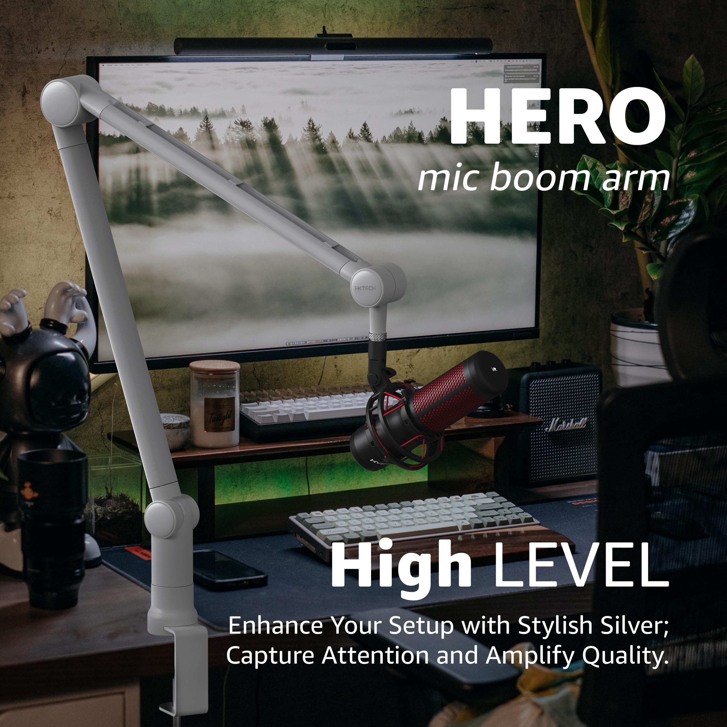 IXTECH Brazo de brazo – Micrófono giratorio ajustable de 360° resistente de acero inoxidable para micrófono, soporte de mesa, tijera plegable, brazos de montaje estables para estudio de radio,